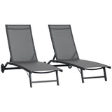 Set of 2 Outdoor Lounge Chairs with Wheels and Mesh Seat, Dark Grey