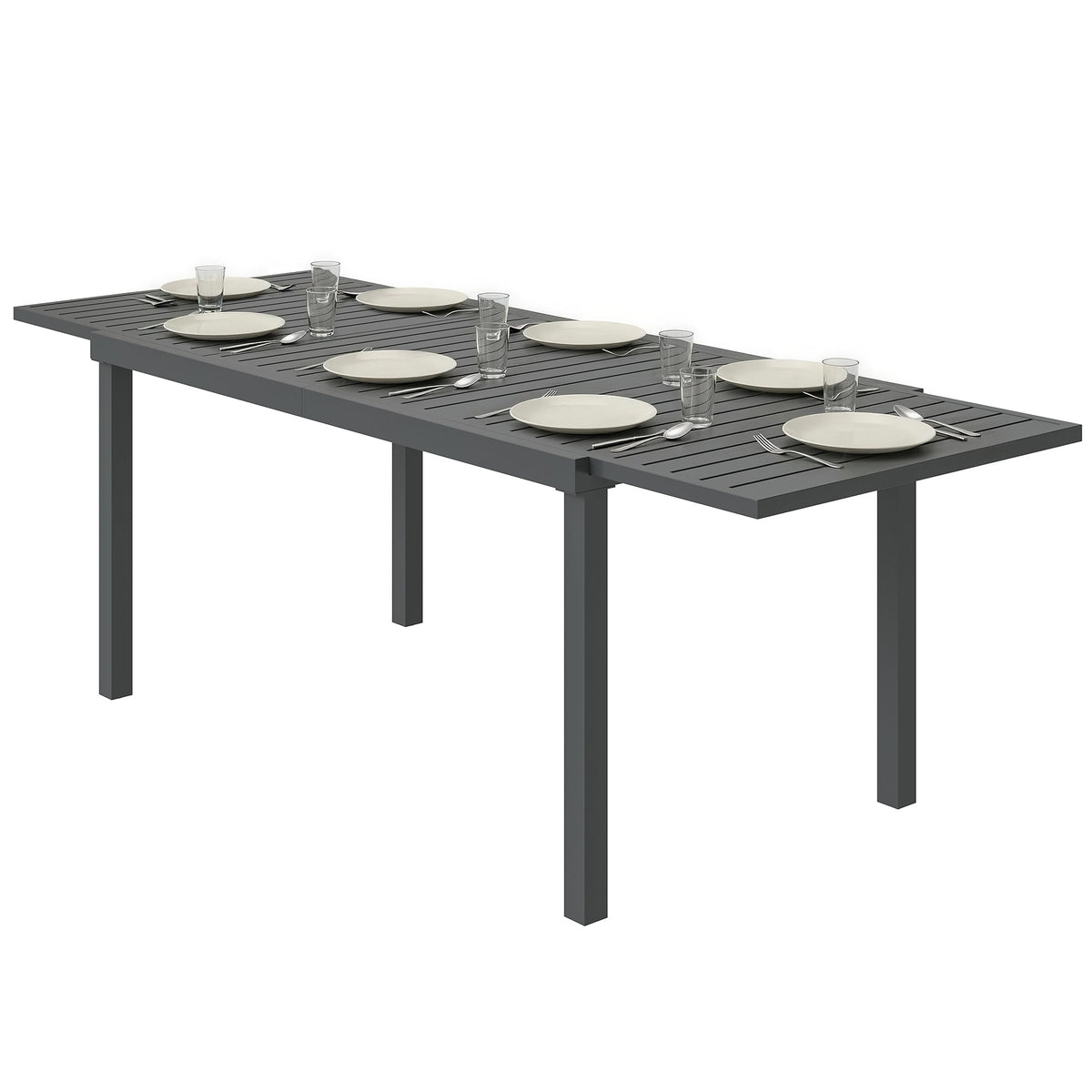 150/225 x 85 x 75 cm Extending Garden Table for 6-8, Dark Grey