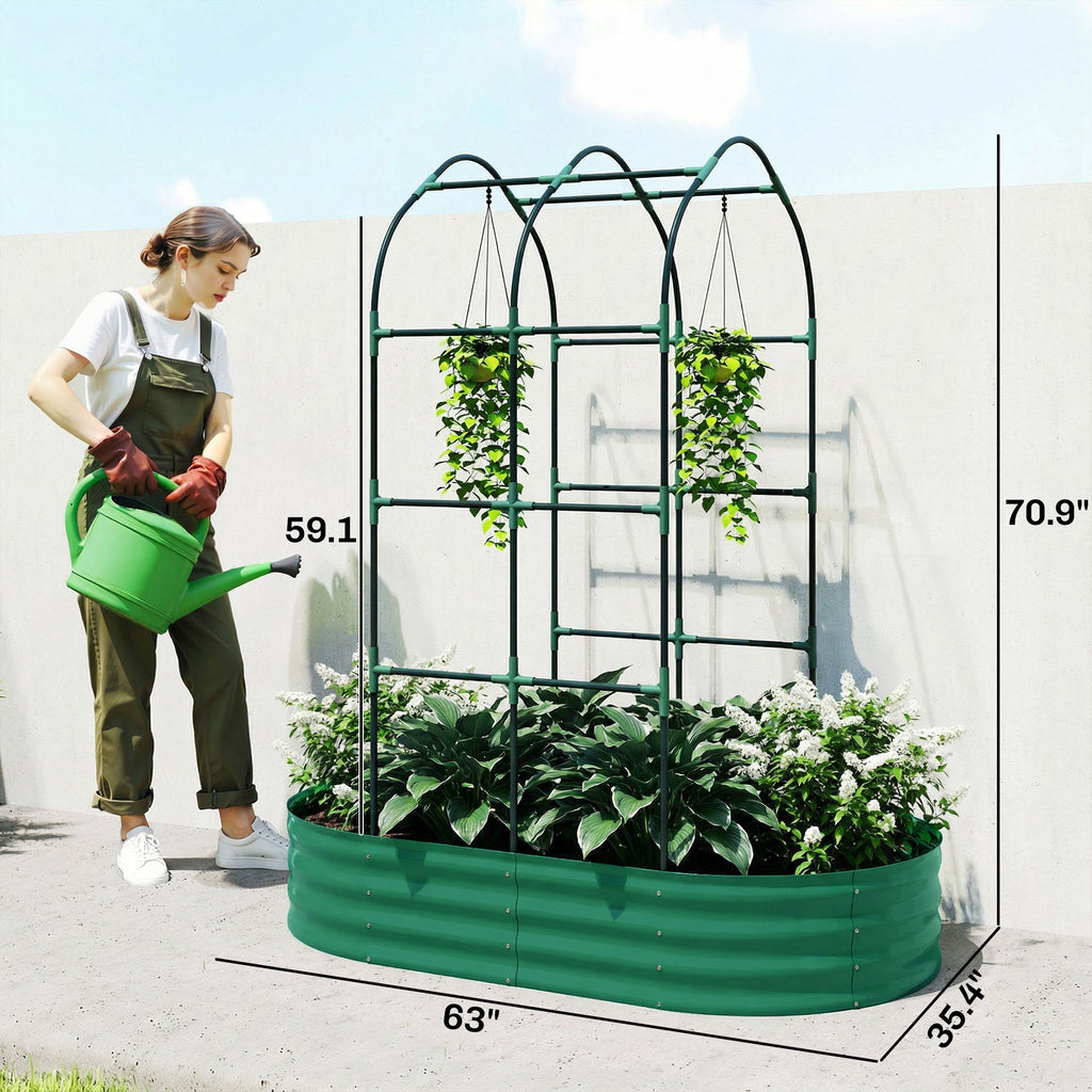 Galvanised Raised Garden Bed with Arched Trellis for Vegetables & Flowers