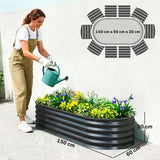 Set of 2 Galvanised Raised Beds with Stakes, 150 x 60 x 30 cm, Dark Grey