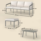 3 Piece Garden Furniture Set with Sofa, Footstool and Coffee Table, Grey