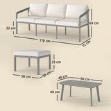3 Piece Garden Furniture Set with Sofa, Footstool and Coffee Table, Grey