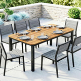 180 x 86 cm Garden Dining Table for 6-8 with Wood Slatted Top, Teak