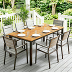 180 x 86 cm Garden Dining Table for 6-8 with Wood Slatted Top, Teak