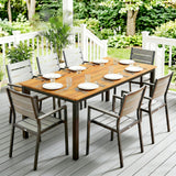 180 x 86 cm Garden Dining Table for 6-8 with Wood Slatted Top, Teak