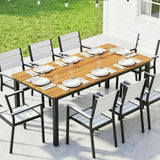 180 x 86 cm Garden Dining Table for 6-8 with Wood Slatted Top, Teak