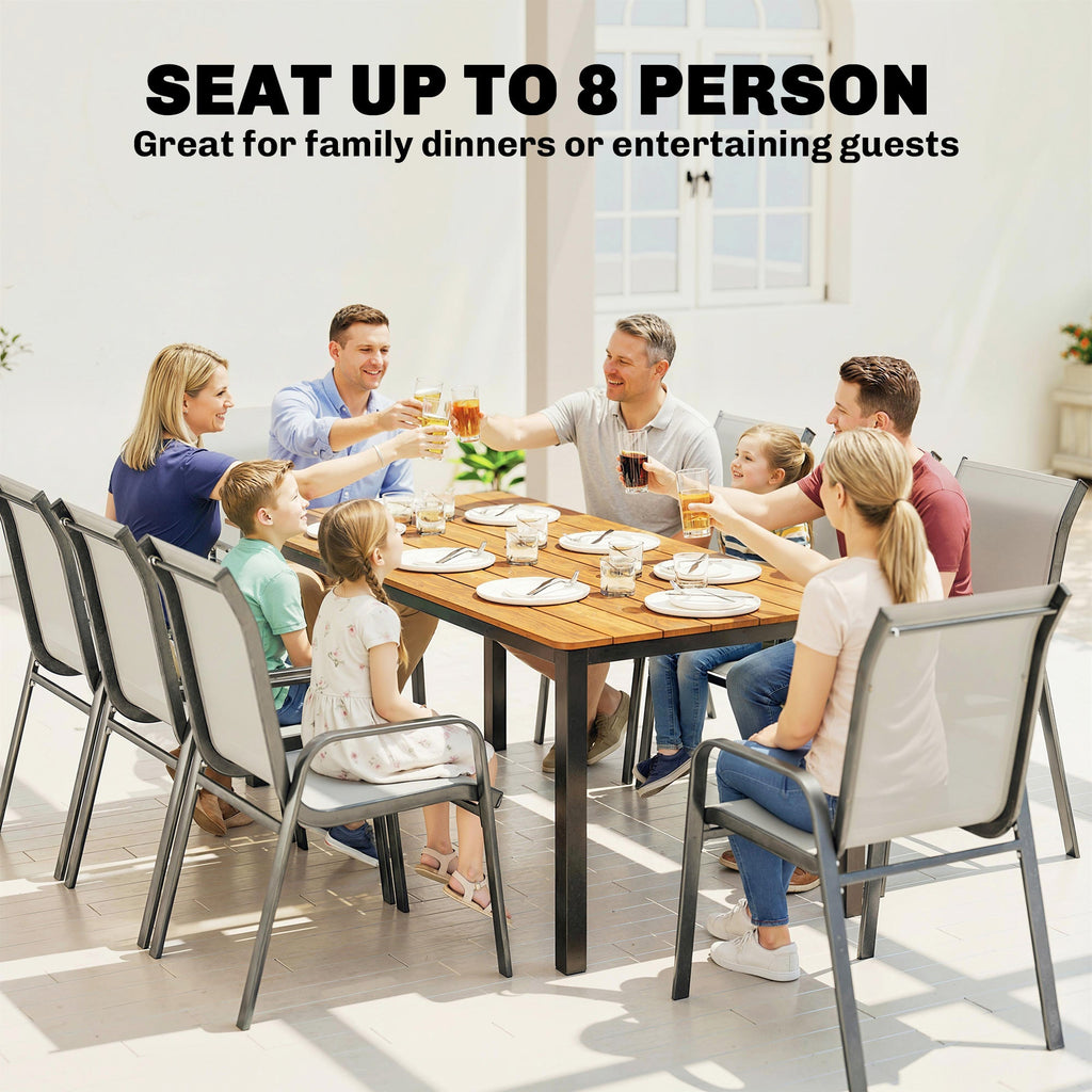 180 x 86 cm Garden Dining Table for 6-8 with Wood Slatted Top, Teak