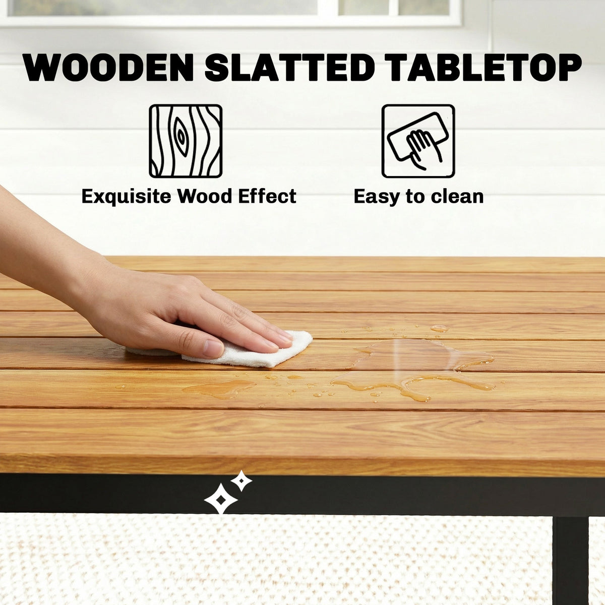 180 x 86 cm Garden Dining Table for 6-8 with Wood Slatted Top, Teak