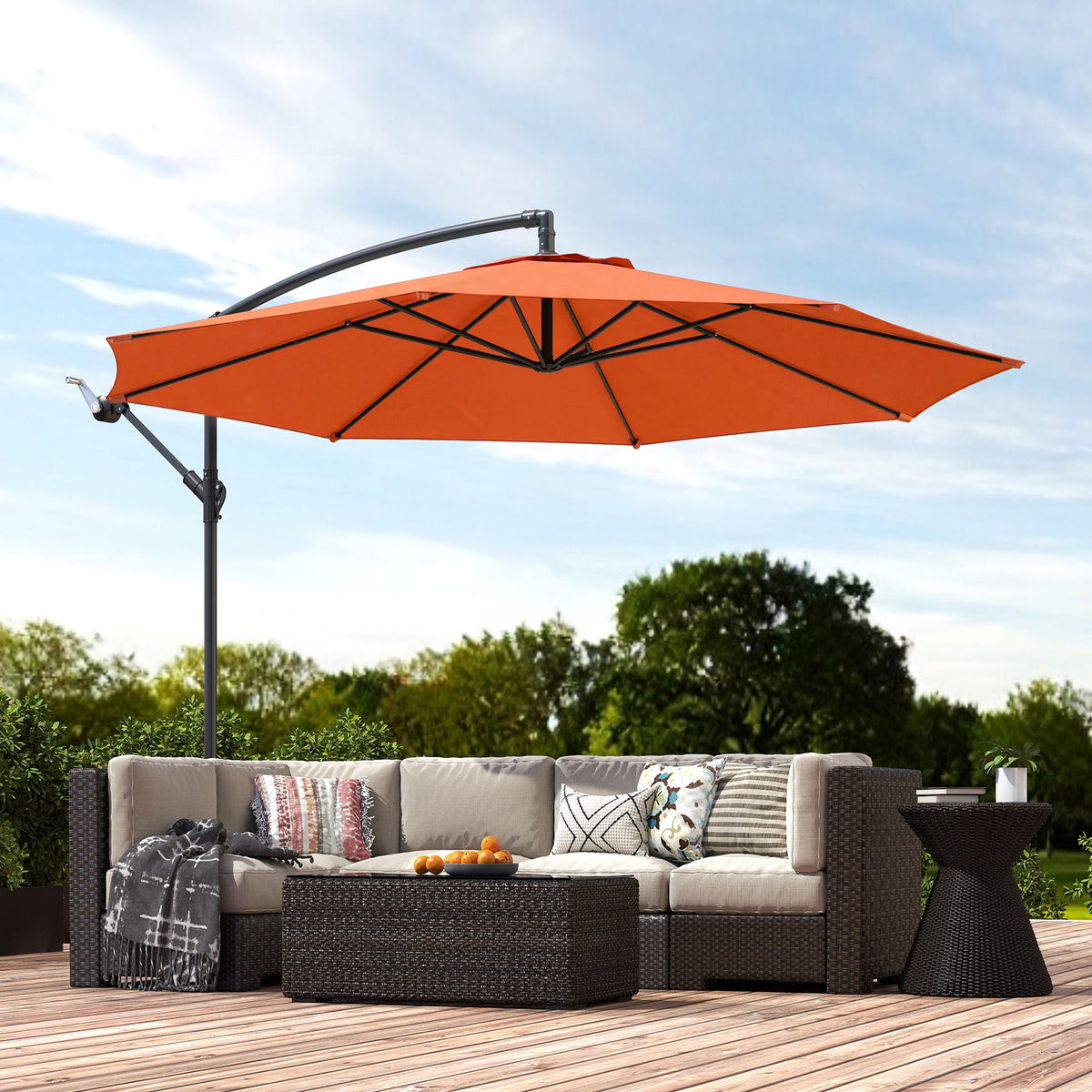 3 m Banana Parasol with Crank Handle, 8 Ribs & Cross Base, Orange