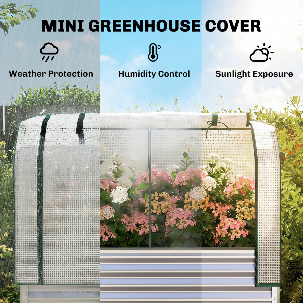 Galvanized Raised Garden Bed with Greenhouse Cover, Silver