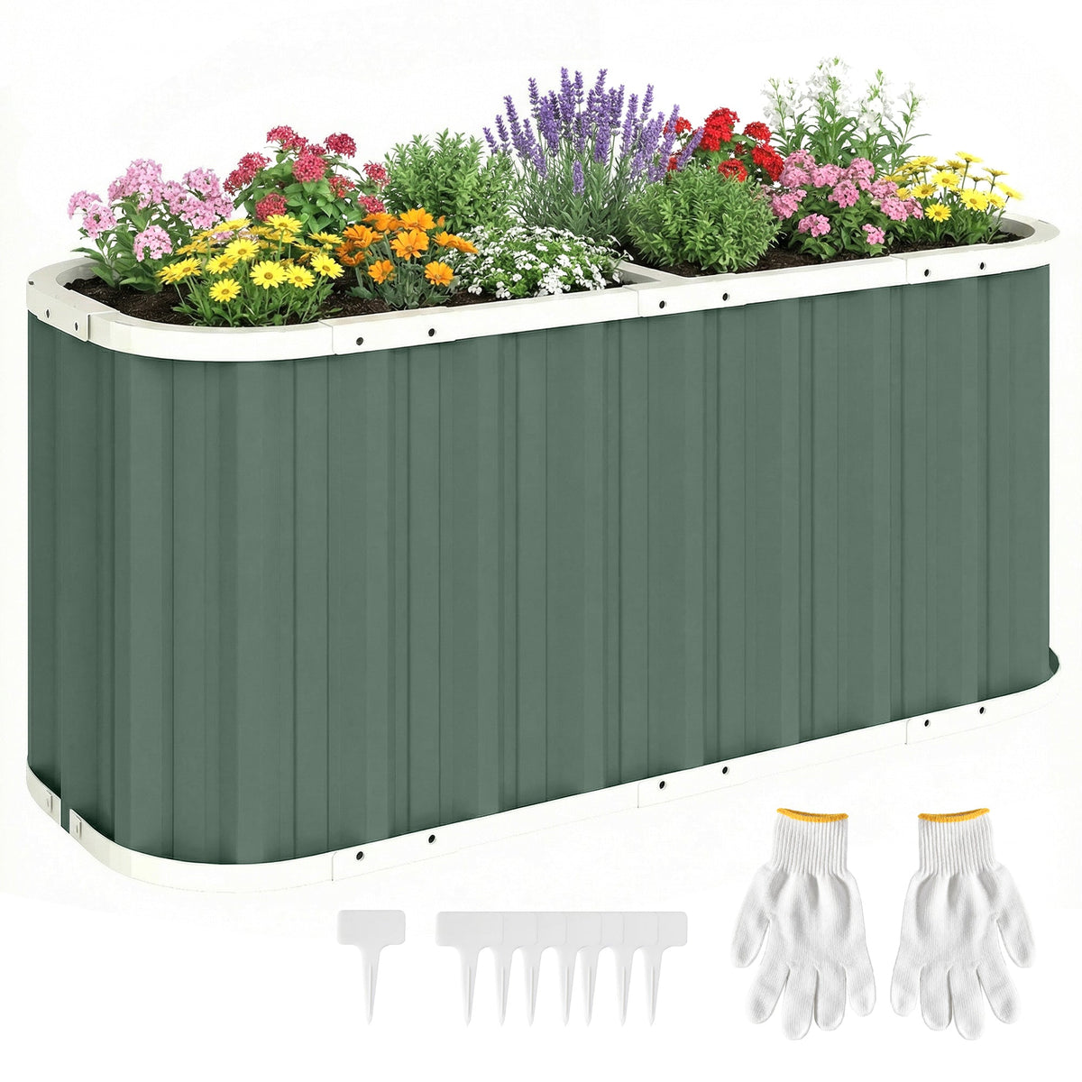 5' x 2' x 2' Galvanized Raised Garden Bed with Gloves, Light Green