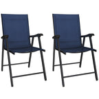 Set of 2 Folding Garden Chairs with High Back and Armrests, Navy Blue
