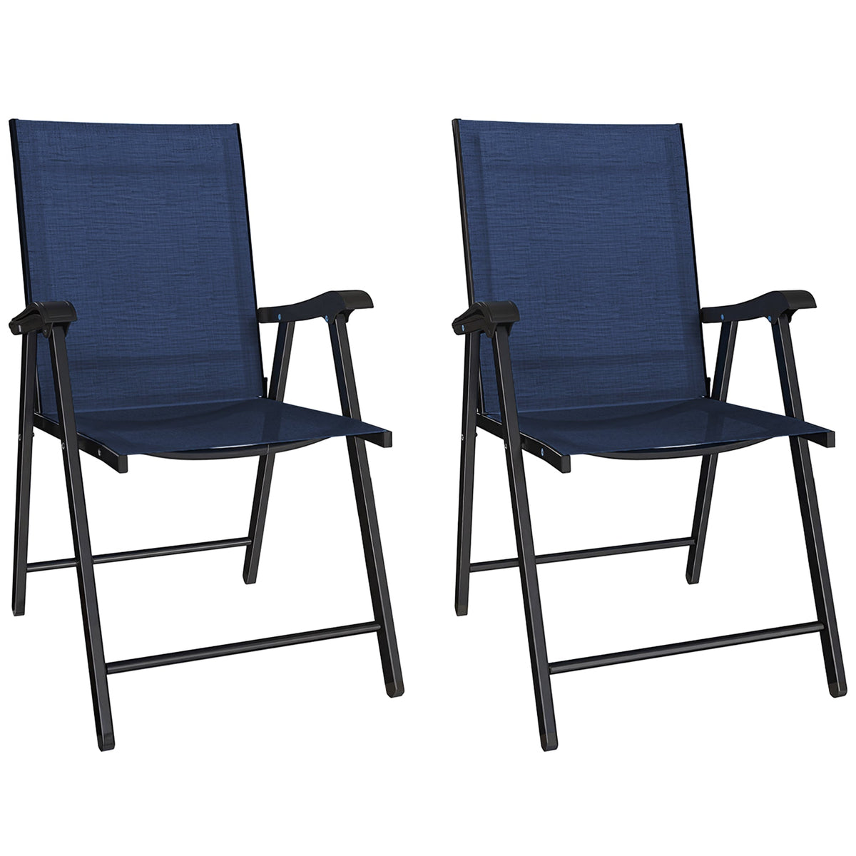 Set of 2 Folding Garden Chairs with High Back and Armrests, Navy Blue