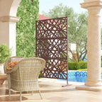 78" x 48" Metal Outdoor Privacy Screen, Labyrinth Design, Dark Brown