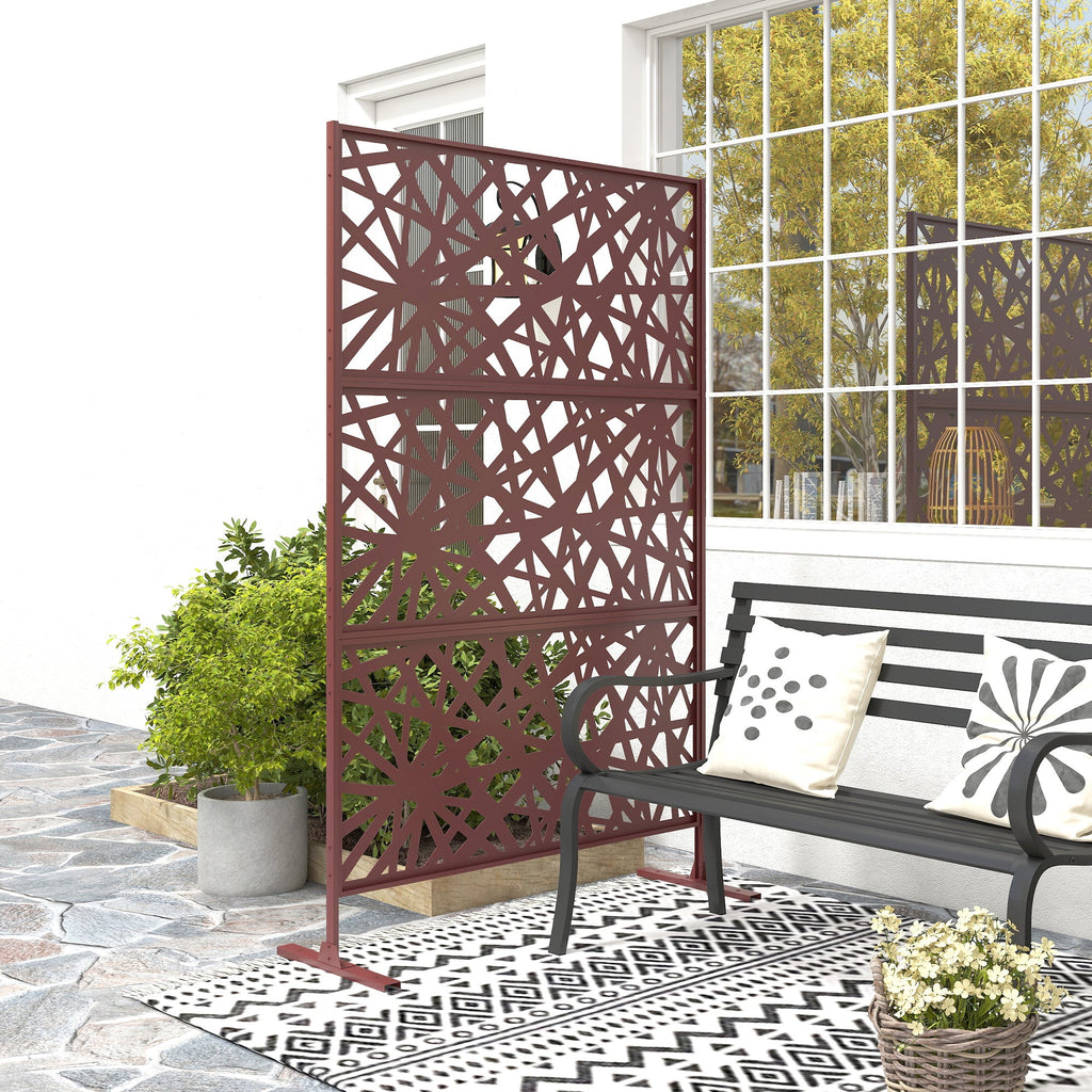 78" x 48" Metal Outdoor Privacy Screen, Labyrinth Design, Dark Brown