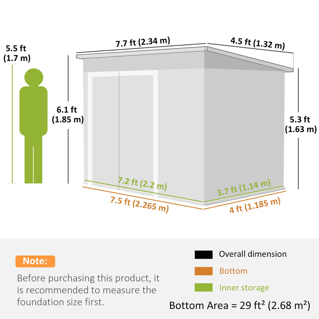 7.5' x 4.3' Metal Outdoor Storage Shed with Lockable Doors, Dark Grey