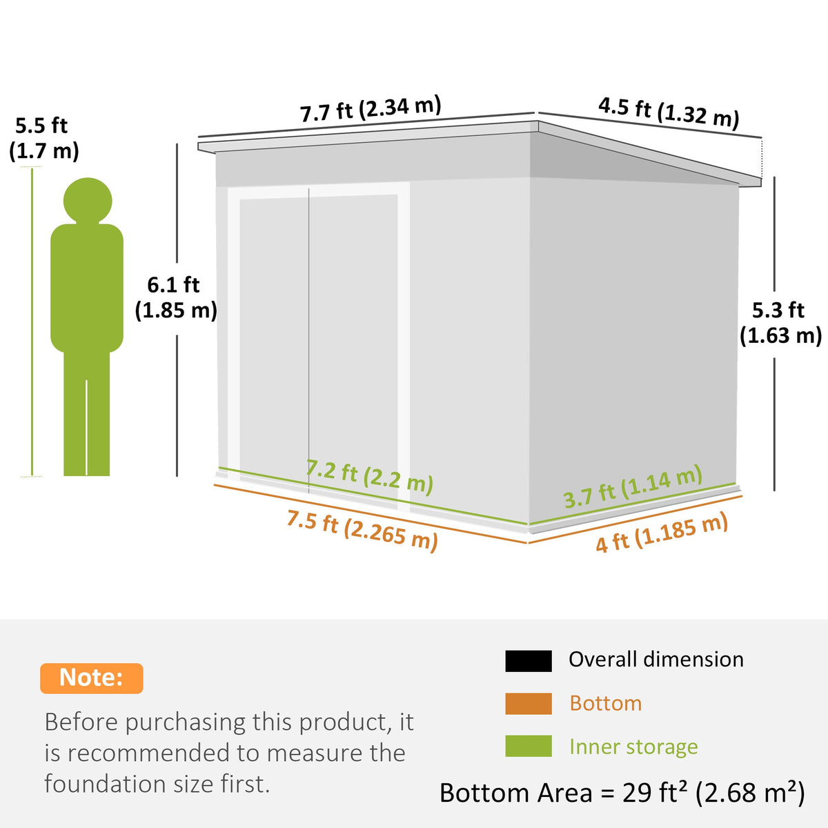 7.5' x 4.3' Metal Outdoor Storage Shed with Lockable Doors, Dark Grey