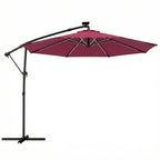 3 m Cantilever Parasol with Solar LED Light, Cover & 360° Rotation, Wine Red