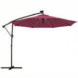 3 m Cantilever Parasol with Solar LED Light, Cover & 360° Rotation, Wine Red