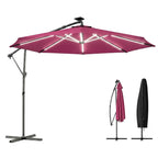 3 m Cantilever Parasol with Solar LED Light, Cover & 360° Rotation, Wine Red