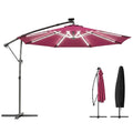 3 m Cantilever Parasol with Solar LED Light, Cover & 360° Rotation, Wine Red