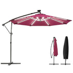 3 m Cantilever Parasol with Solar LED Light, Cover & 360° Rotation, Wine Red