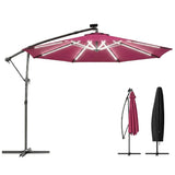 3 m Cantilever Parasol with Solar LED Light, Cover & 360° Rotation, Wine Red