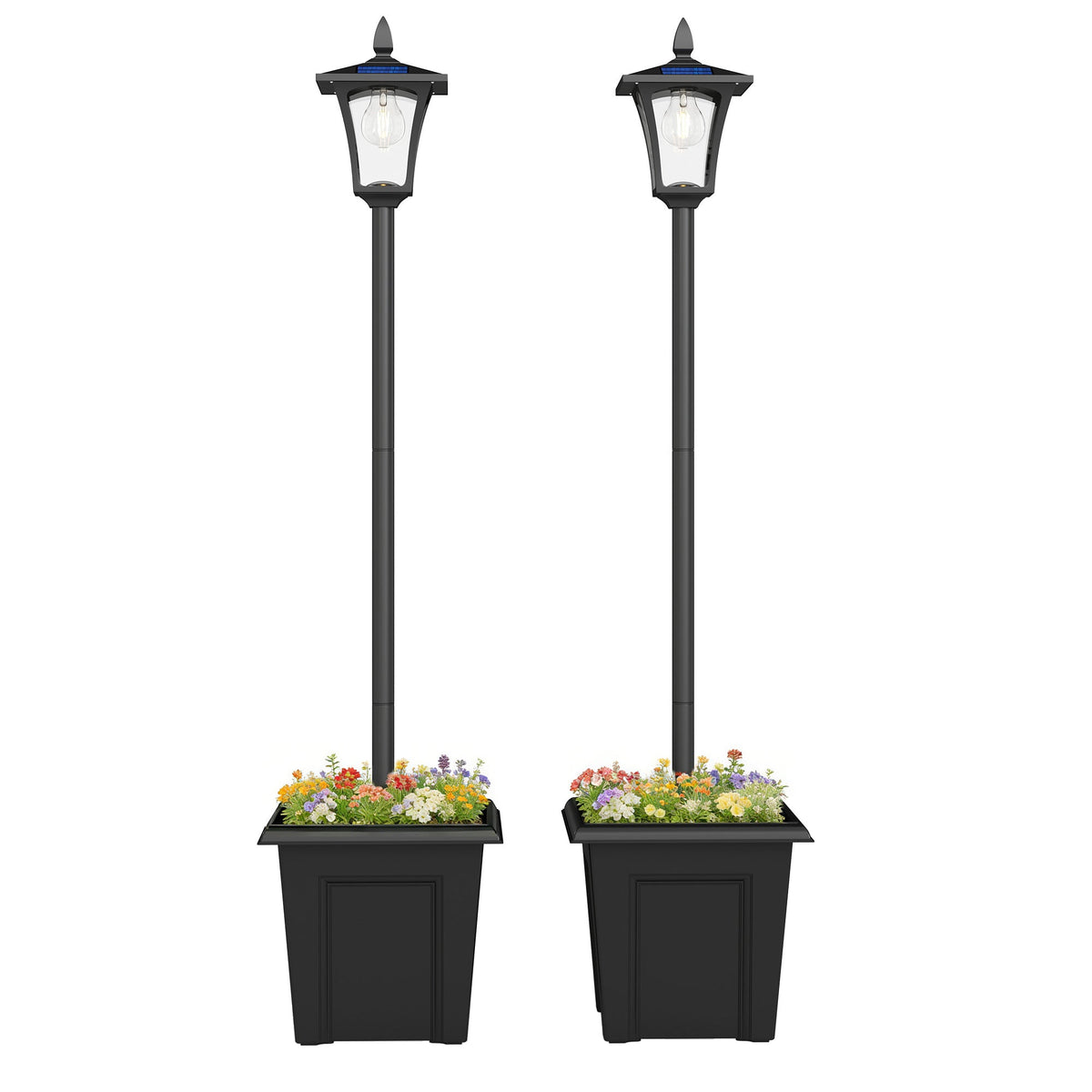63" Solar Lamp Post Lights 2 Pack with Planter, Waterproof LED, Black