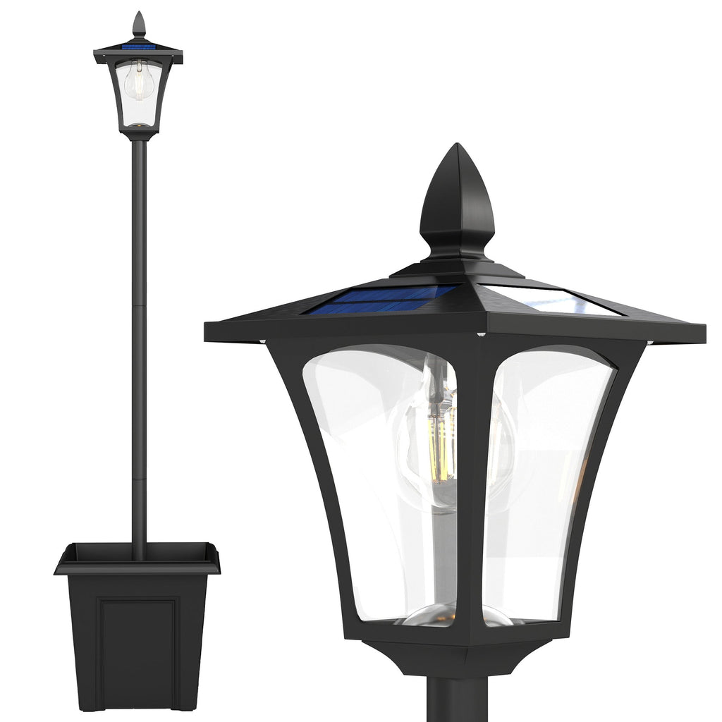 63" Solar Lamp Post Lights 2 Pack with Planter, Waterproof LED, Black