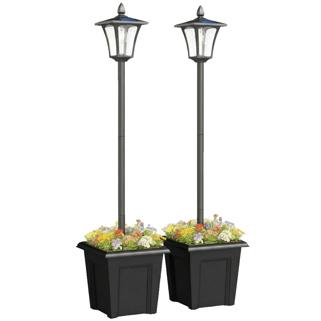 63" Solar Lamp Post Lights 2 Pack with Planter, Waterproof LED, Black
