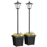 63" Solar Lamp Post Lights 2 Pack with Planter, Waterproof LED, Black