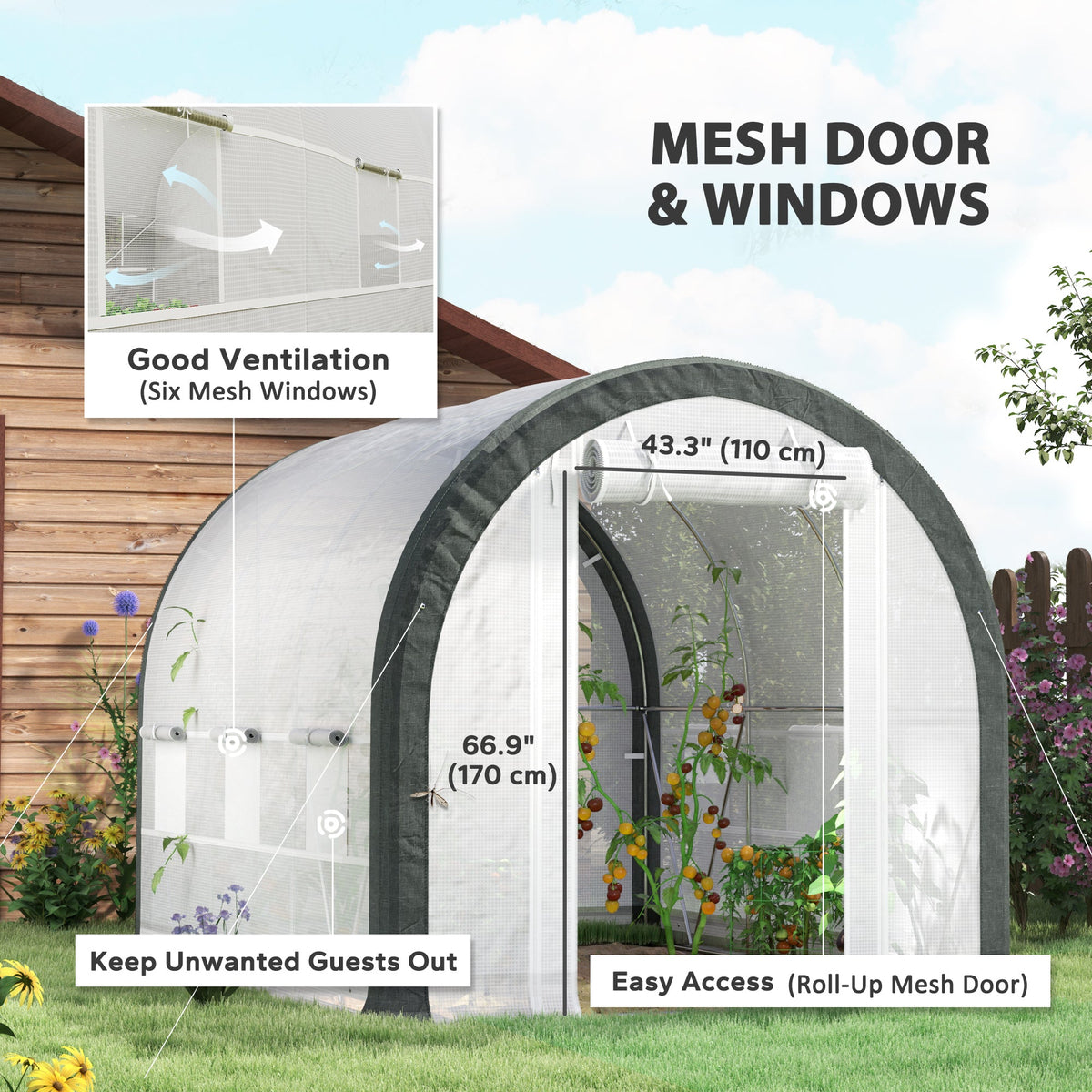 10' x 6.6' x 6.6' Walk-in Tunnel Greenhouse with 6 Windows, White