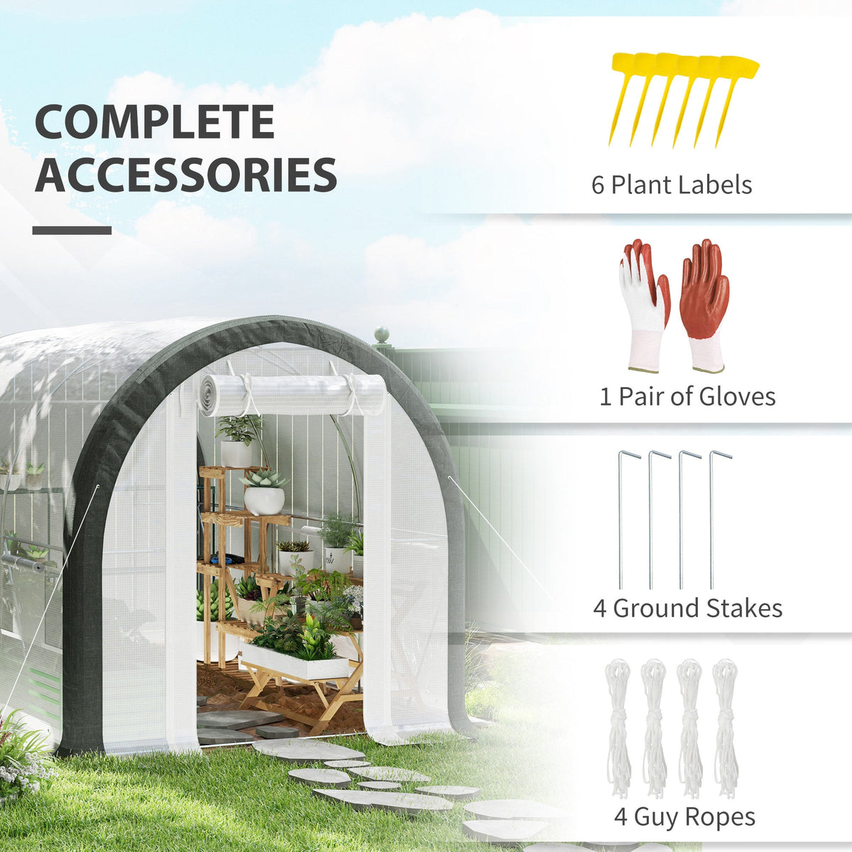 10' x 6.6' x 6.6' Walk-in Tunnel Greenhouse with 6 Windows, White