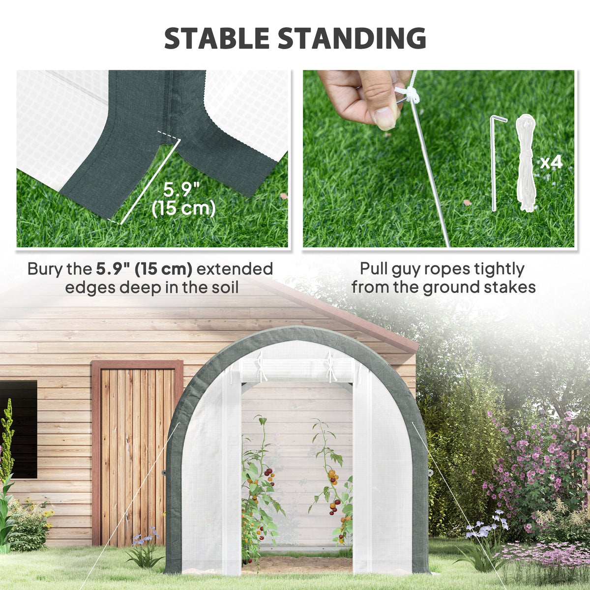 10' x 6.6' x 6.6' Walk-in Tunnel Greenhouse with 6 Windows, White