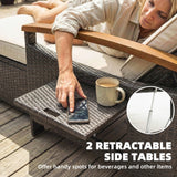 Rattan Daybed with Adjustable Backrest, Storage Ottoman, Beige