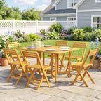 7-Piece Extending Acacia Dining Set with 6 Folding Chairs & Umbrella, Natural