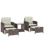 5-Piece Wicker Patio Set with Ottomans & 2-Tier Glass Coffee Table, Brown/Cream