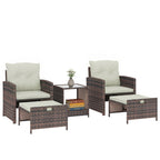 5-Piece Wicker Patio Set with Ottomans & 2-Tier Glass Coffee Table, Brown/Cream