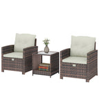 5-Piece Wicker Patio Set with Ottomans & 2-Tier Glass Coffee Table, Brown/Cream