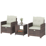 5-Piece Wicker Patio Set with Ottomans & 2-Tier Glass Coffee Table, Brown/Cream