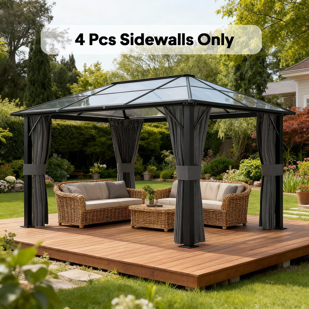 10' x 12' Gazebo Sidewall Set with 4 Panels and Hooks, Grey