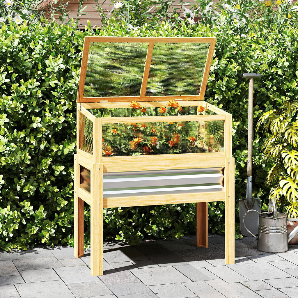 Raised Garden Bed with Detachable Greenhouse Top and Legs, Natural