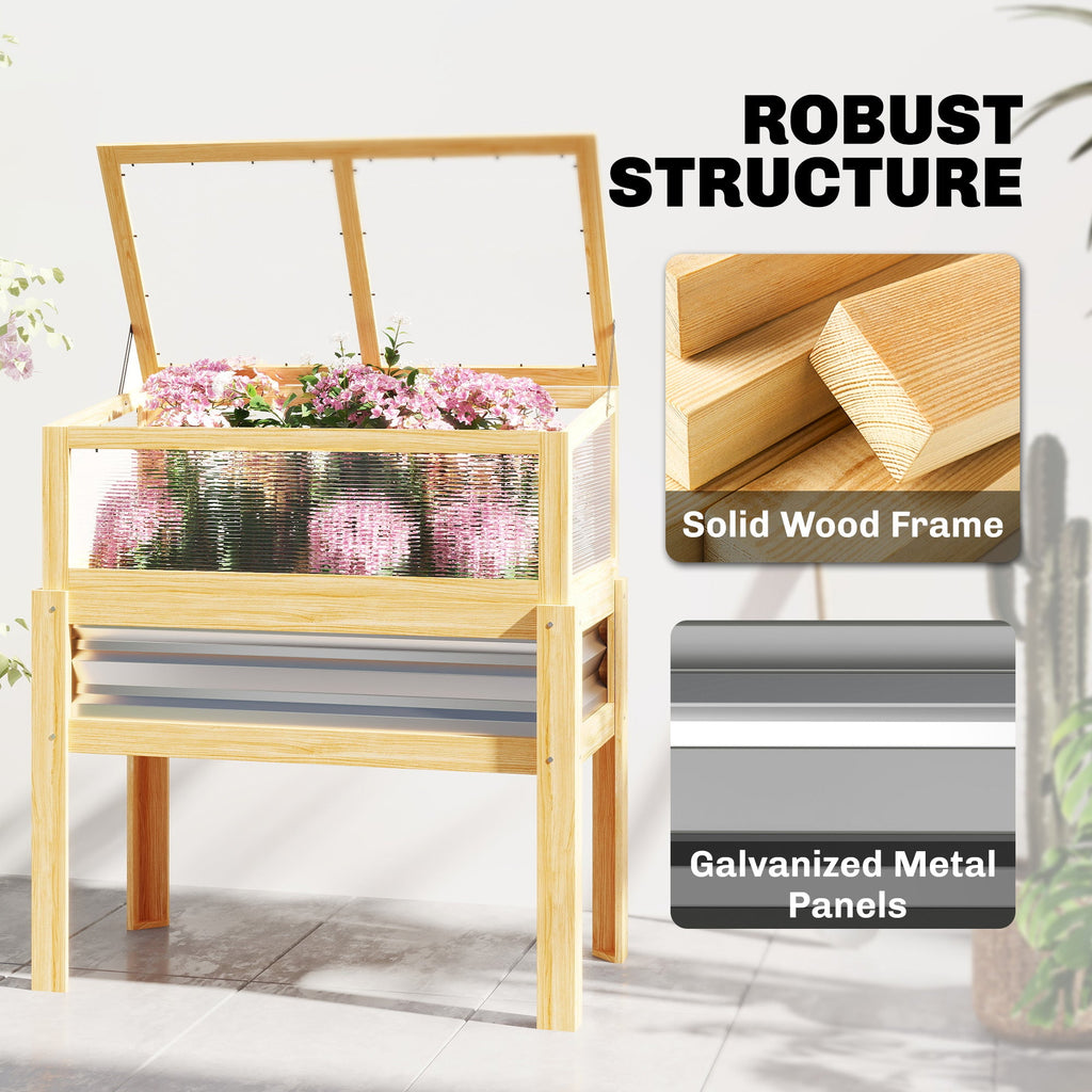 Raised Garden Bed with Detachable Greenhouse Top and Legs, Natural