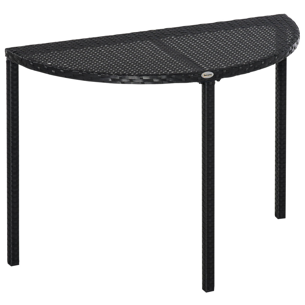 39.4" Half Round PE Rattan Side Table with Metal Frame, Black