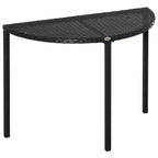 39.4" Half Round PE Rattan Side Table with Metal Frame, Black