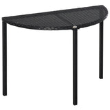 39.4" Half Round PE Rattan Side Table with Metal Frame, Black