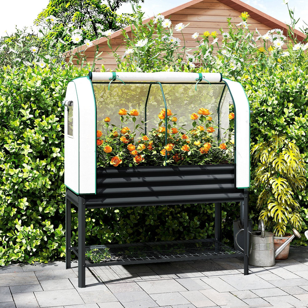Galvanized Raised Garden Bed with Greenhouse Cover, Black