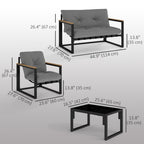 4 Piece Patio Furniture Set with Loveseat, Coffee Table and Thick Cushions, Light Grey