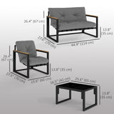 4 Piece Patio Furniture Set with Loveseat, Coffee Table and Thick Cushions, Light Grey