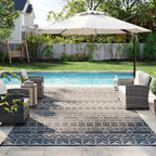 9' x 18' Reversible Outdoor Rug, Black Gray Geometric